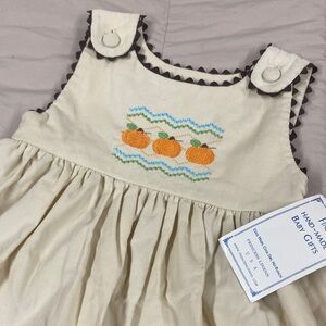 Princess Linens Cream Dress with Orange and Blue Embroidery Pumpkin 🎃 Fall